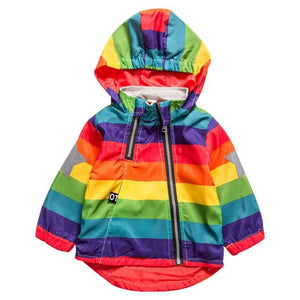 Boys  Jacket Rainbow Color Striped Hooded